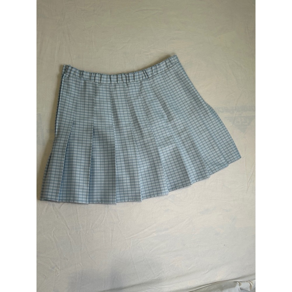 Rewind Light Blue White Plaid Pleated Mini Skirt Preppy Schoolgirl XL - Picture 4 of 7
